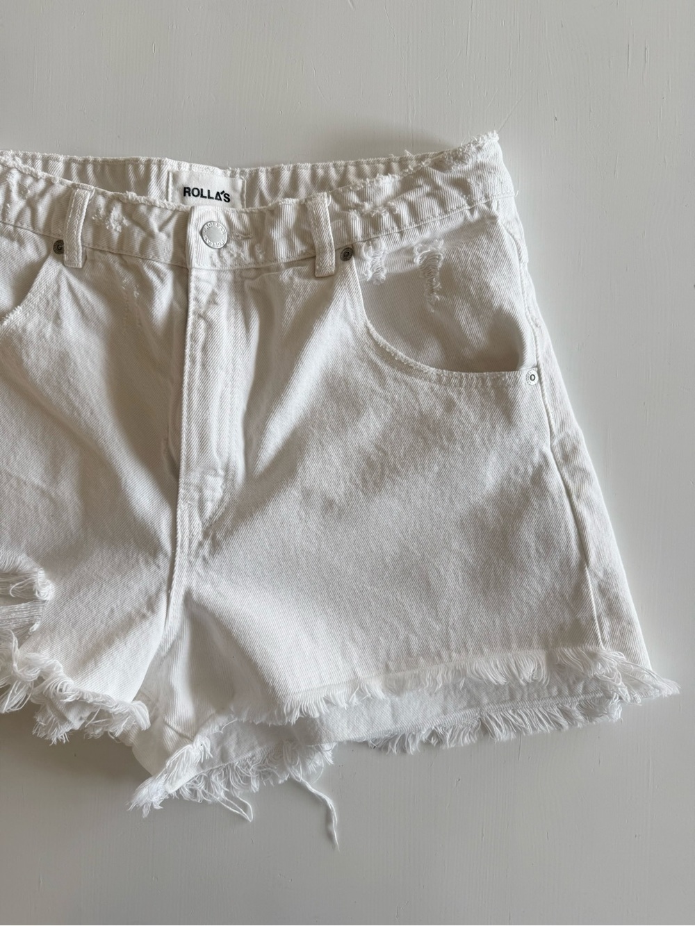 ROLLA'S White Distressed Denim Shorts Dusters high rise slim Size 31 - Picture 3 of 8